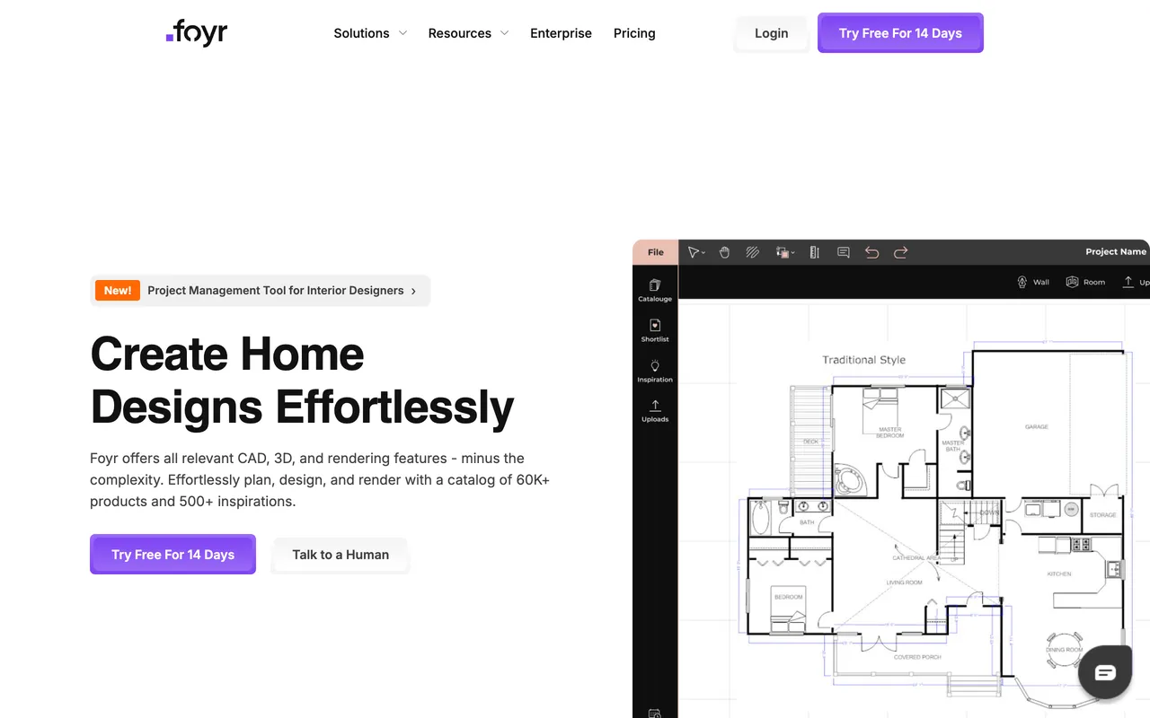 Foyr Neo landing page for professional 3D interior design and 4K rendering