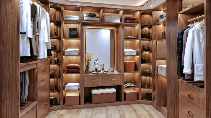 Closet designed with MeltFlex AI: Classic Walnut Walk-In